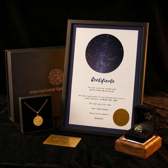 All-in-One Name a star remium gift set with framed certificate, zodiac necklace and gift box